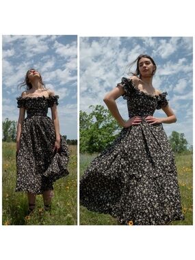Of her own kind Adeline Cottagecore Maxi dress In Black Floral Size XL